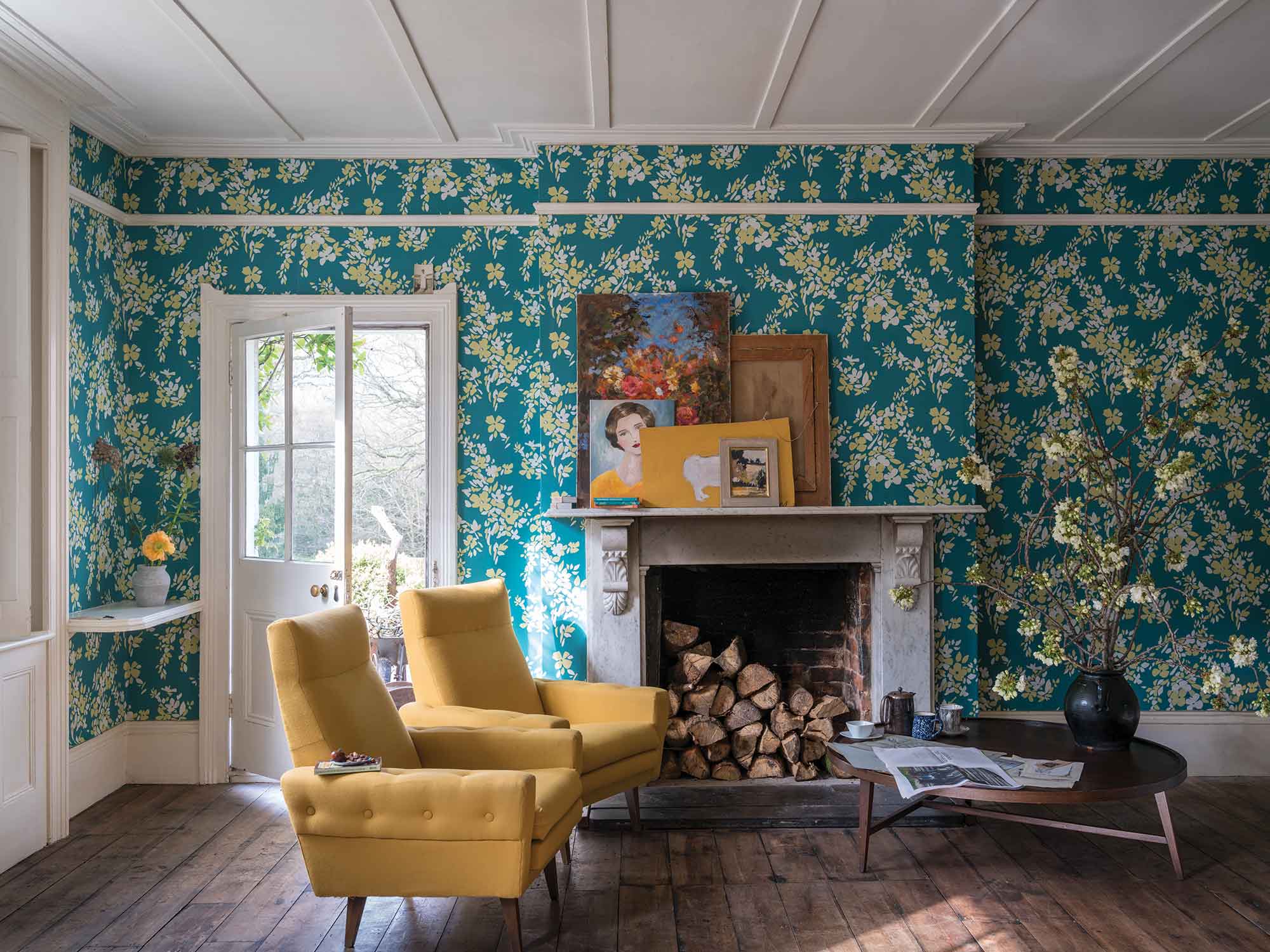 Papier peint bleu canard